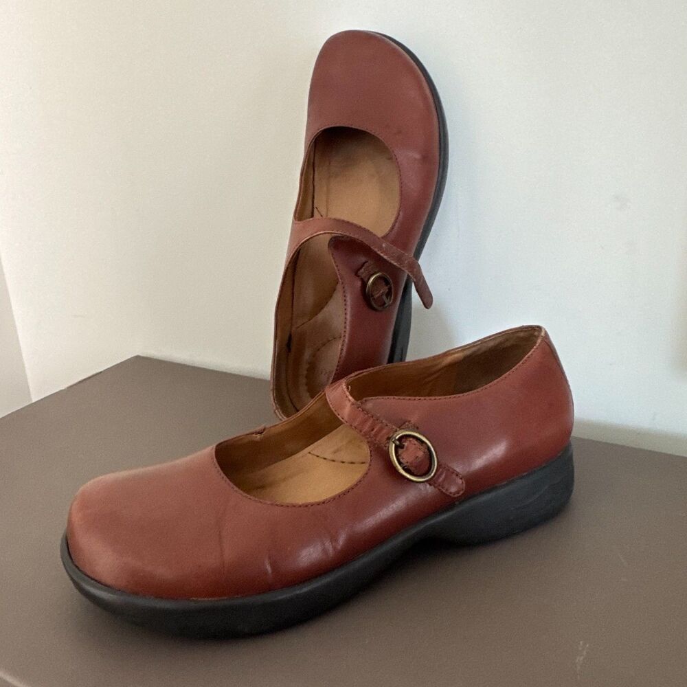 Dansko Brown Leather Mary Jane Flats with Buckle